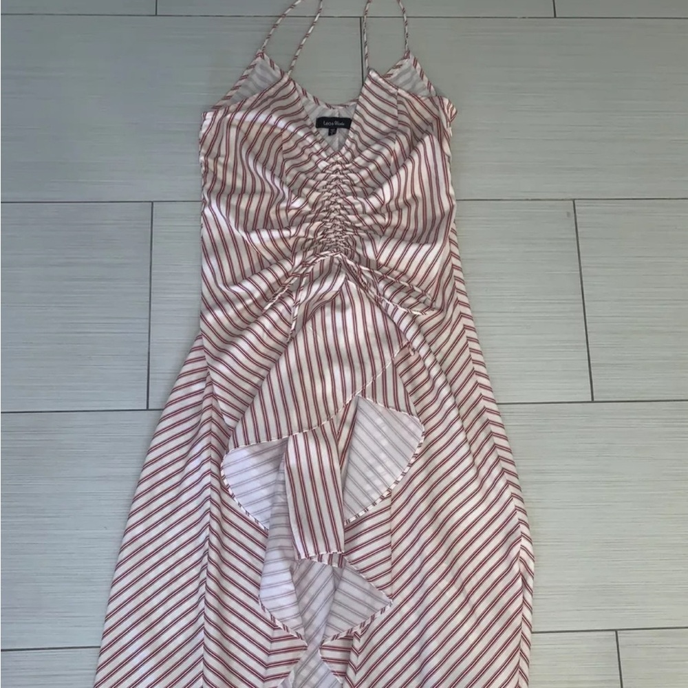 Womens Lea & Viola red & white striped scrunched up front dress Size S